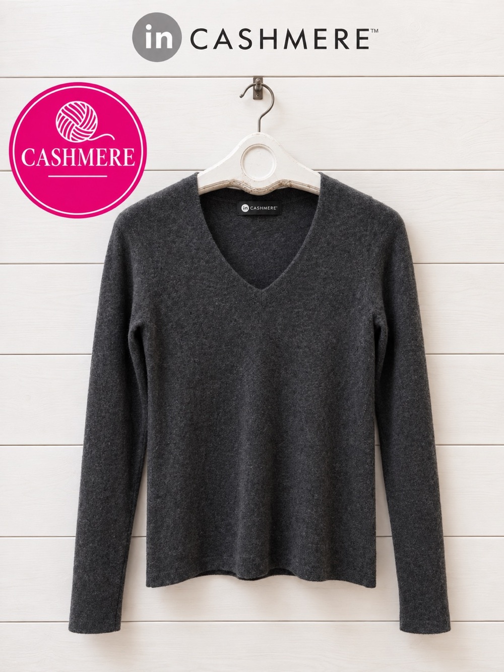 IN CASHMERE Grey V-Neck Sweater Size XS
